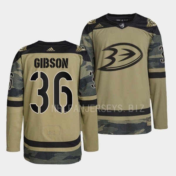 Military Appreciation Night John Gibson Anaheim Ducks Camo #36 Warmup Jersey 2022