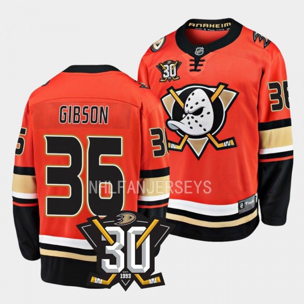 Anaheim Ducks John Gibson 2023-24 30th Anniversary Orange Home Jersey Men's
