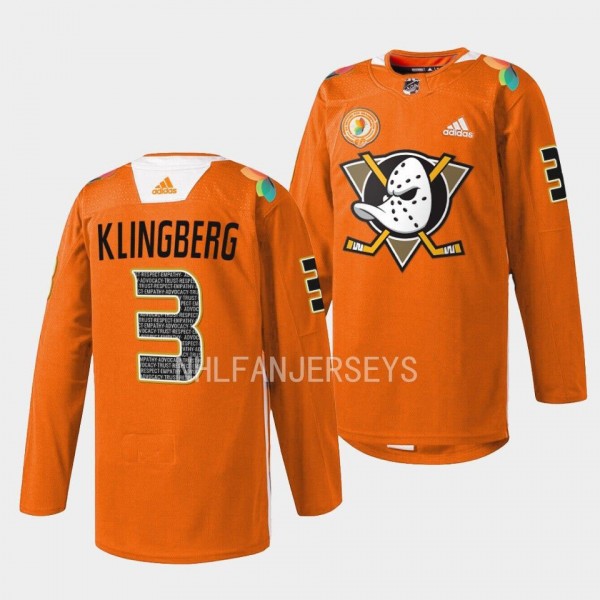 Orangewood John Klingberg Anaheim Ducks Orange #3 ...