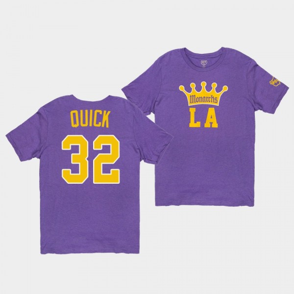 Jonathan Quick #32 Los Angeles Kings Monarchs 1947 Hockey Purple T-Shirt