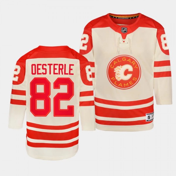 Jordan Oesterle Calgary Flames Youth Jersey 2023 NHL Heritage Classic Cream Premier Player Jersey