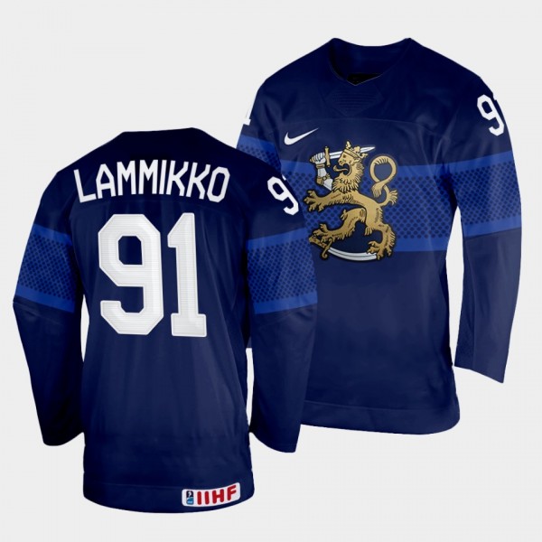 Finland 2022 IIHF World Championship Juho Lammikko #91 Navy Jersey Away