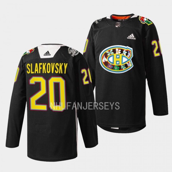 Montreal Canadiens 2023 Black History Month Juraj Slafkovsky #20 Black Jersey Habs Warmup