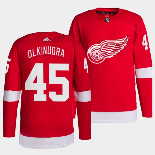 Jussi Olkinuora Red Wings Home Red Jersey #45 World Champs MVP