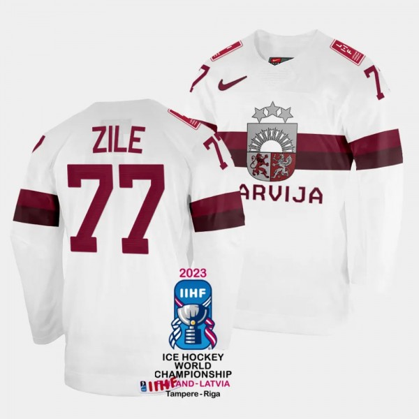 Latvia #77 Kristaps Zile 2023 IIHF World Championship Home Jersey White