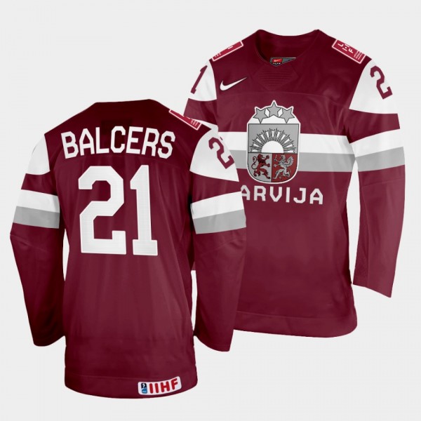 Rudolfs Balcers 2022 IIHF World Championship Latvia Hockey #21 Maroon Jersey Away