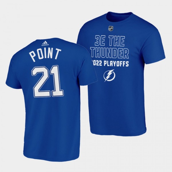 Tampa Bay Lightning Brayden Point 3E THE THUNDER 2022 Playoffs Blue #21 T-Shirt
