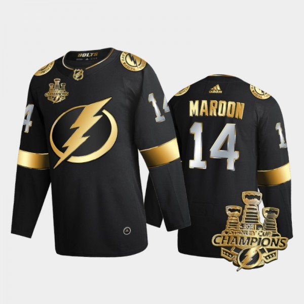 Tampa Bay Lightning Patrick Maroon #14 3x Stanley Cup Champions Black Golden Authentic Jersey