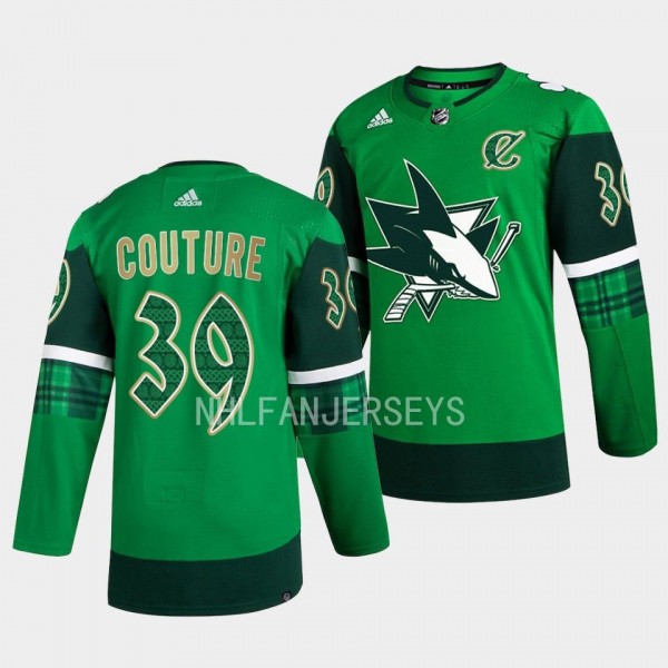 Logan Couture 2023 St. Patricks Day Primegreen Authentic San Jose Sharks #39 Green Jersey