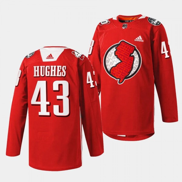 Luke Hughes New Jersey Devils 2023 Fan Appreciation Red #43 Warm-Up Jersey Men's