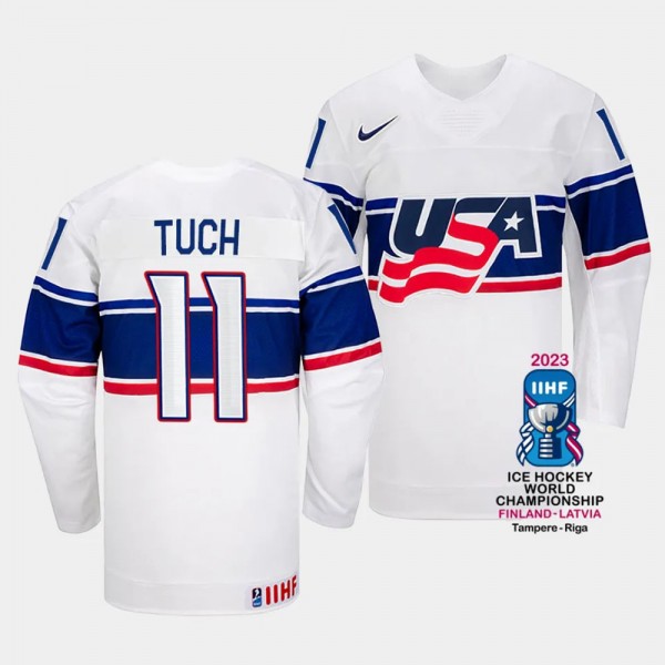 USA 2023 IIHF World Championship Luke Tuch #11 White Jersey Home