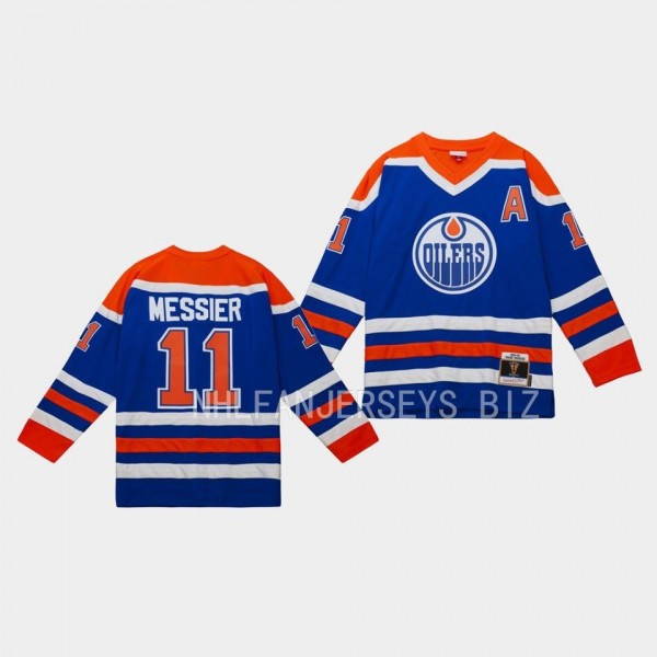 Mark Messier Edmonton Oilers Blue Line 1986 Throwback Blue #11 Jersey Mitchell Ness