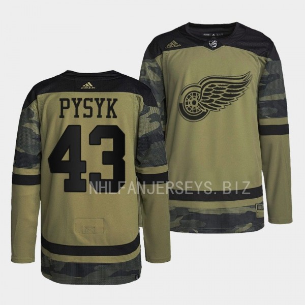 Detroit Red Wings 2022 Veterans Day Mark Pysyk #43 Camo Warmup Jersey Men's