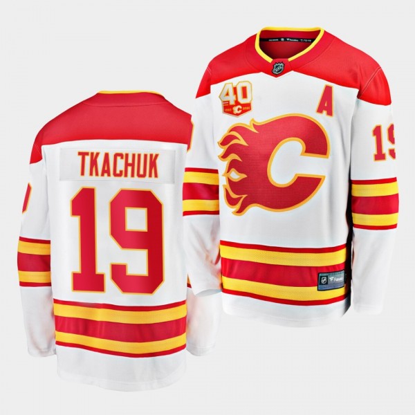 Matthew Tkachuk Calgary Flames 2020-21 Away White 40th Anniversary Men Jersey