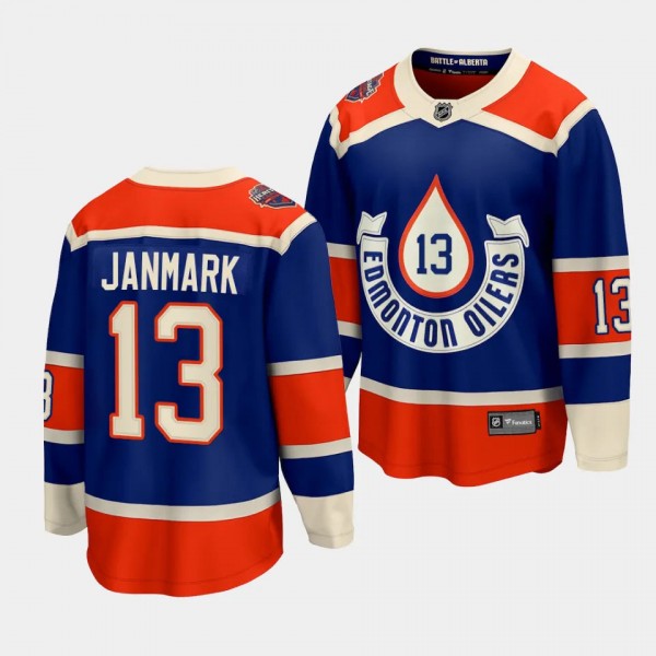 Mattias Janmark Edmonton Oilers 2023 NHL Heritage Classic Royal #13 Premier Jersey Men's