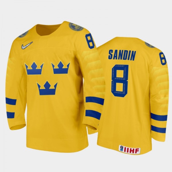 Sweden Rasmus Sandin #8 2020 IIHF World Junior Ice Hockey Yellow Home Jersey
