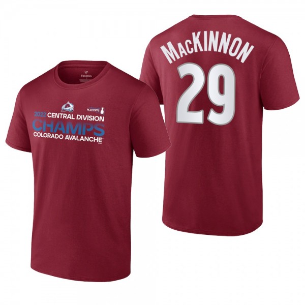 Nathan MacKinnon 2022 Central Division Champions Colorado Avalanche Burgundy T-Shirt