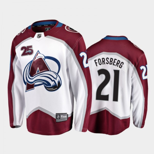 Men Colorado Avalanche Peter Forsberg #21 25th Anniversary White 2020-21 Away Jersey
