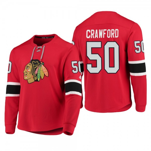 Blackhawks Corey Crawford #50 Platinum Long Sleeve 2018-19 Cheap Jersey T-Shirt Red