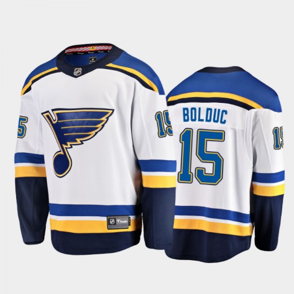 Men St. Louis Blues Zachary Bolduc #15 Away White 2021 NHL Draft Jersey