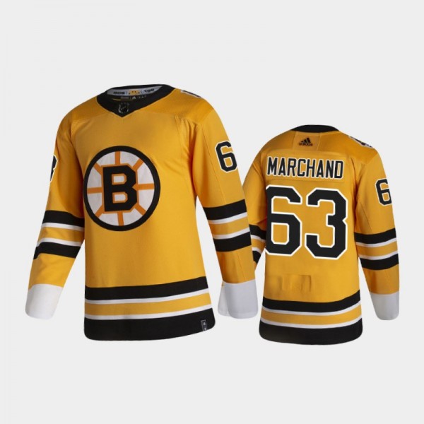 Men's Boston Bruins Brad Marchand #63 Reverse Retro 2020-21 Gold Special Edition Authentic Pro Jersey