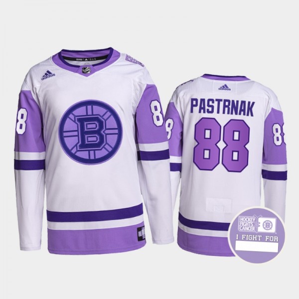 David Pastrnak #88 Boston Bruins Hockey Fights Cancer White Purple Primegreen Authentic Jersey