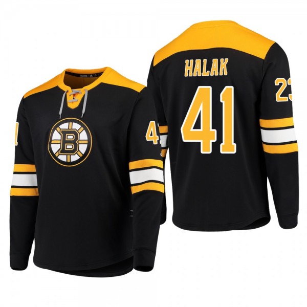 Bruins Jaroslav Halak #41 Adidas Platinum Long Sleeve 2018-19 Cheap Jersey T-Shirt Black