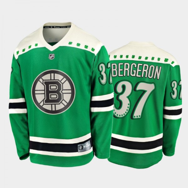 Men's Boston Bruins Patrice Bergeron #37 2021 St. Patrick's Day Green Jersey