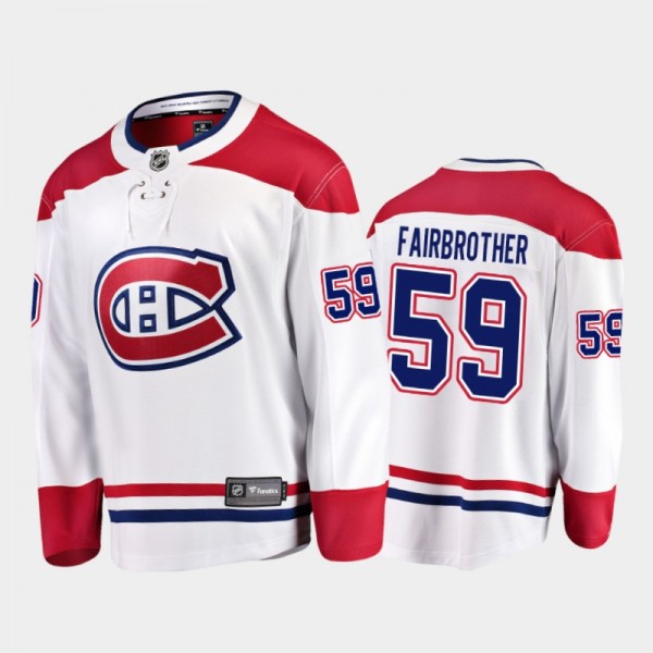 Men Montreal Canadiens Gianni Fairbrother #59 Away White 2020-21 Breakaway Player Jersey