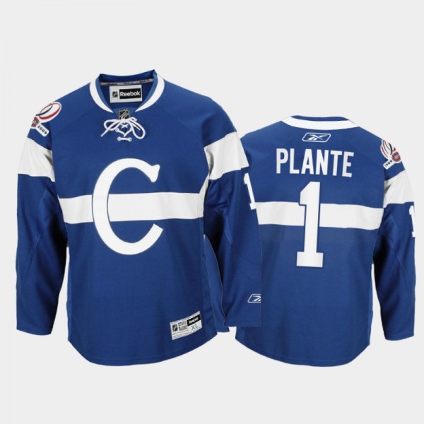 Men Montreal Canadiens Jacques Plante #1 Throwback 100th Anniversary Celebration Blue Jersey