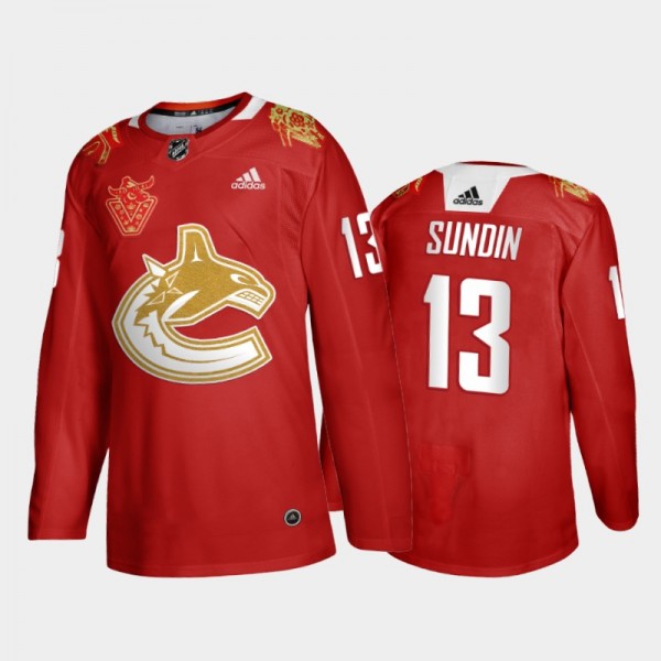 Men's Vancouver Canucks Mats Sundin #13 2021 Chinese New Year Red Jersey