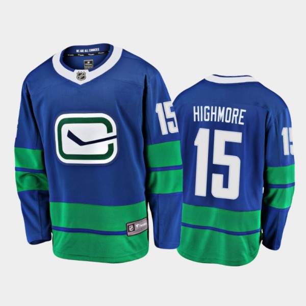 Men's Vancouver Canucks Matthew Highmore #15 Alternate Blue 2021 Jersey