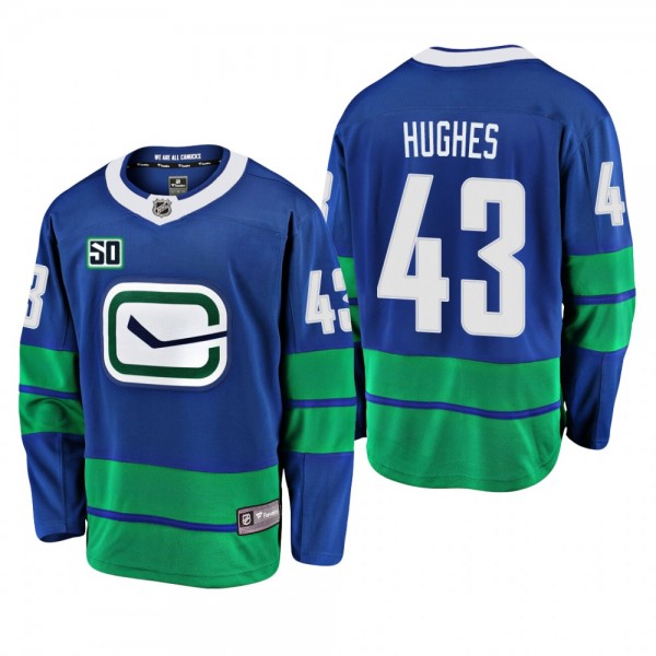 Canucks Quinn Hughes #43 50th Anniversary Alternate Jersey - Blue