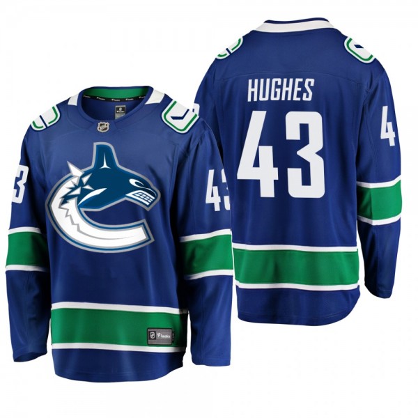 Vancouver Canucks Quinn Hughes #43 Home Blue Break...