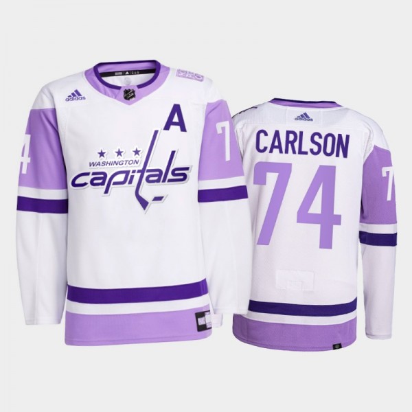 John Carlson #74 Washington Capitals 2021 HockeyFightsCancer White Primegreen Jersey