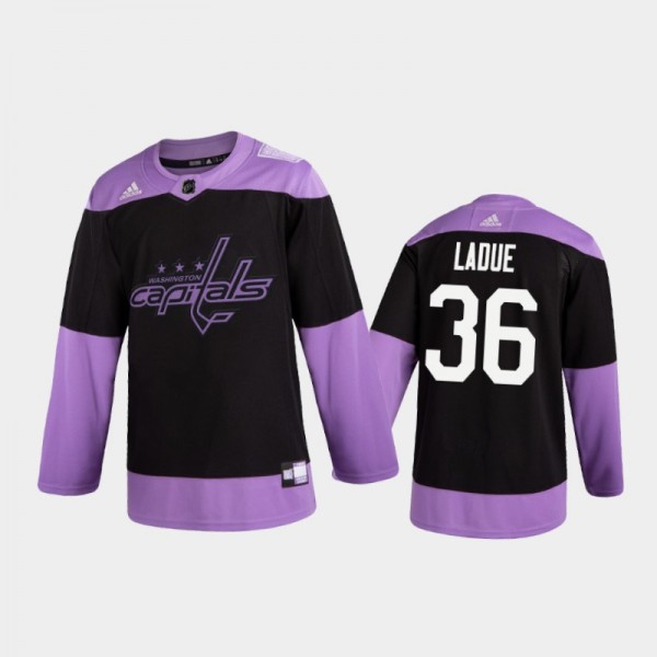 Men's Paul LaDue #36 Washington Capitals 2020 Hockey Fights Cancer Black Practice Jersey