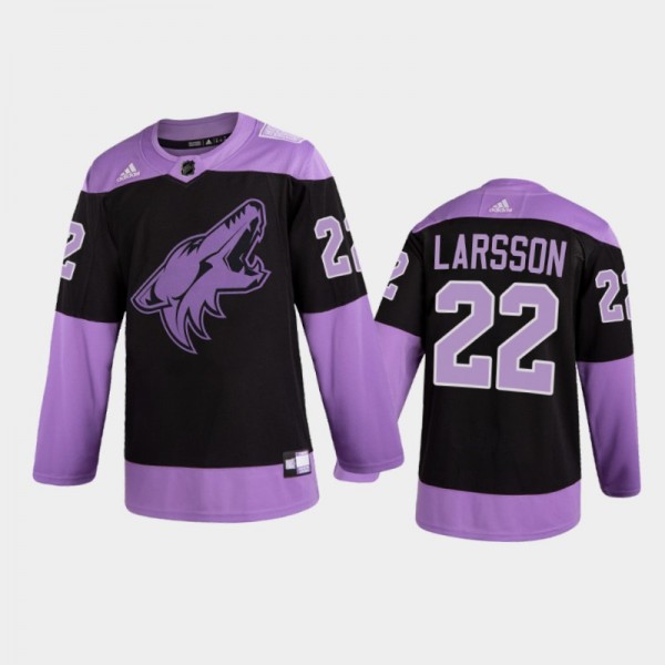 Men Arizona Coyotes Johan Larsson #22 2021 Hockey Fights Cancer Night Purple Jersey