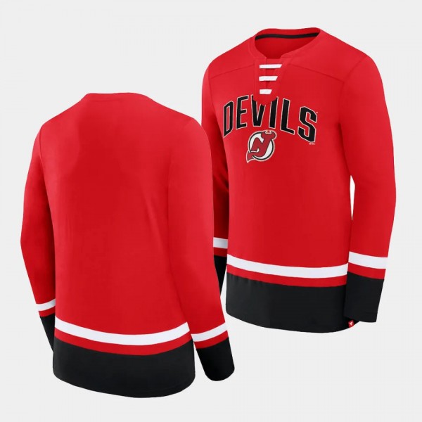 New Jersey Devils Red Back Pass Men Lace-Up Long S...