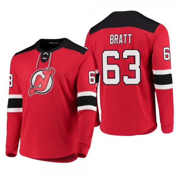 Devils Jesper Bratt #63 Platinum Long Sleeve 2018-19 Cheap Jersey T-Shirt Red