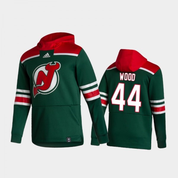 Men's New Jersey Devils Miles Wood #44 Authentic Pullover Special Edition 2021 Reverse Retro Green Hoodie