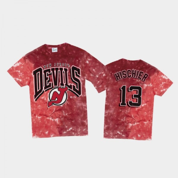 Men's New Jersey Devils Nico Hischier #13 Retro 2020 Tie-Dye Vintage Tubular Red T-Shirt