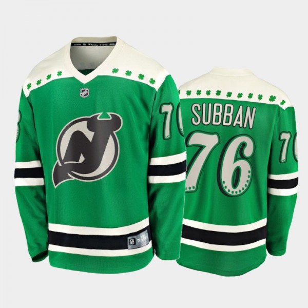 Men's New Jersey Devils P.K. Subban #76 2021 St. Patrick's Day Green Jersey