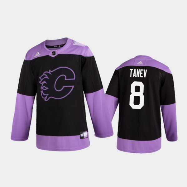 Men's Chris Tanev #8 Calgary Flames 2020 Hockey Fights Cancer Black Practice Jersey