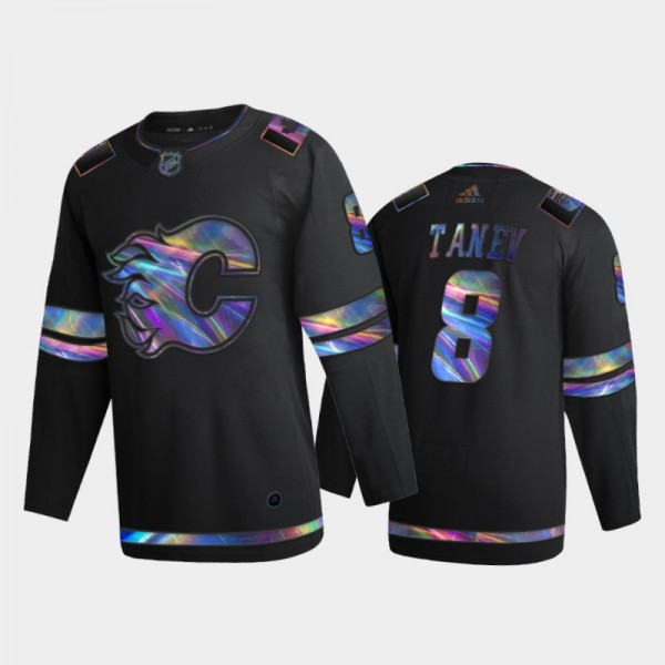 Men Calgary Flames Christopher tanev #8 Iridescent Holographic Black Authentic Jersey