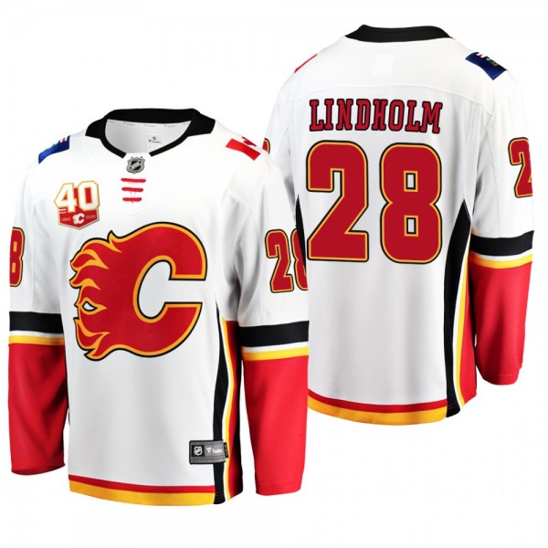 Calgary Flames Elias Lindholm #28 40th Anniversary White Away Jersey
