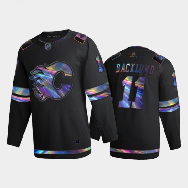 Men Calgary Flames Mikael Backlund #11 Iridescent Holographic Black Authentic Jersey