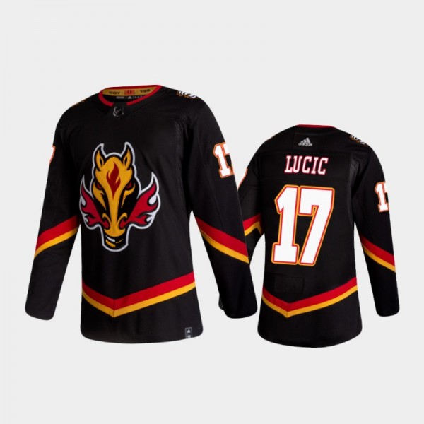 Men's Calgary Flames Milan Lucic #17 Reverse Retro 2020-21 Black Authentic Jersey