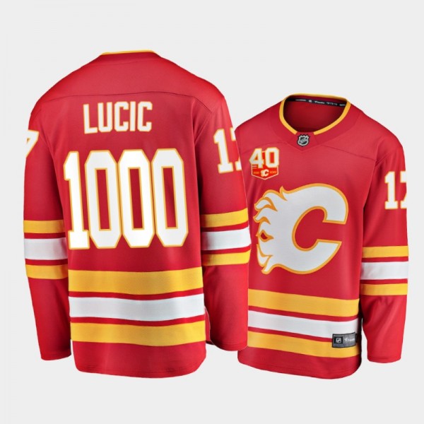 Men Calgary Flames Milan Lucic #17 1000 GP Milesto...