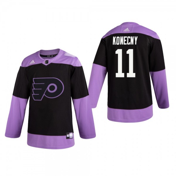 Travis Konecny #11 Philadelphia Flyers 2019 Hockey Fights Cancer Black Practice Jersey