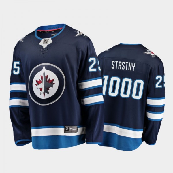 Men's Winnipeg Jets Paul Stastny #25 1,000 NHL Game Navy Jersey